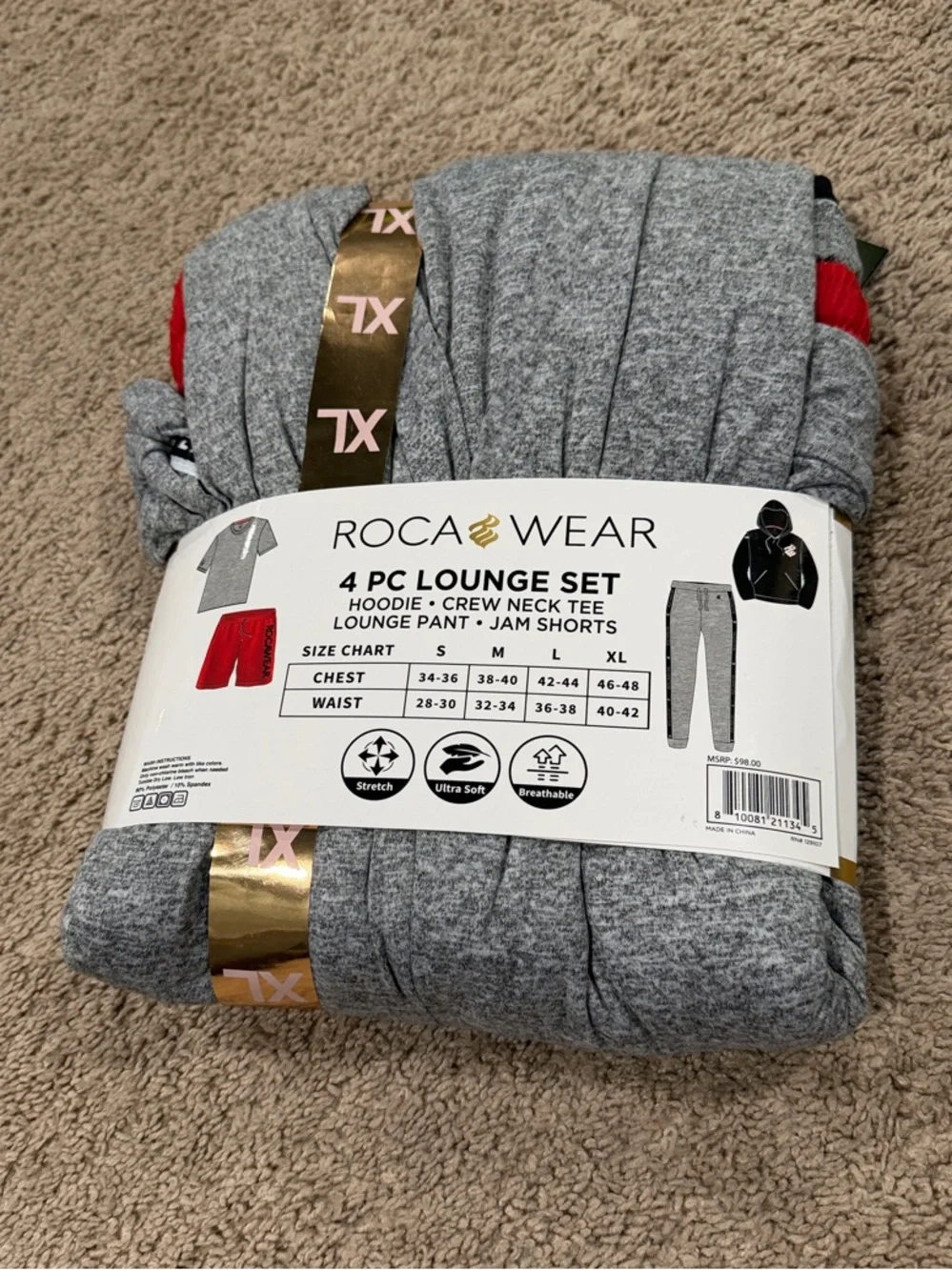 Rocawear Men’s Gray and Red 4-Piece Lounge Set - XL